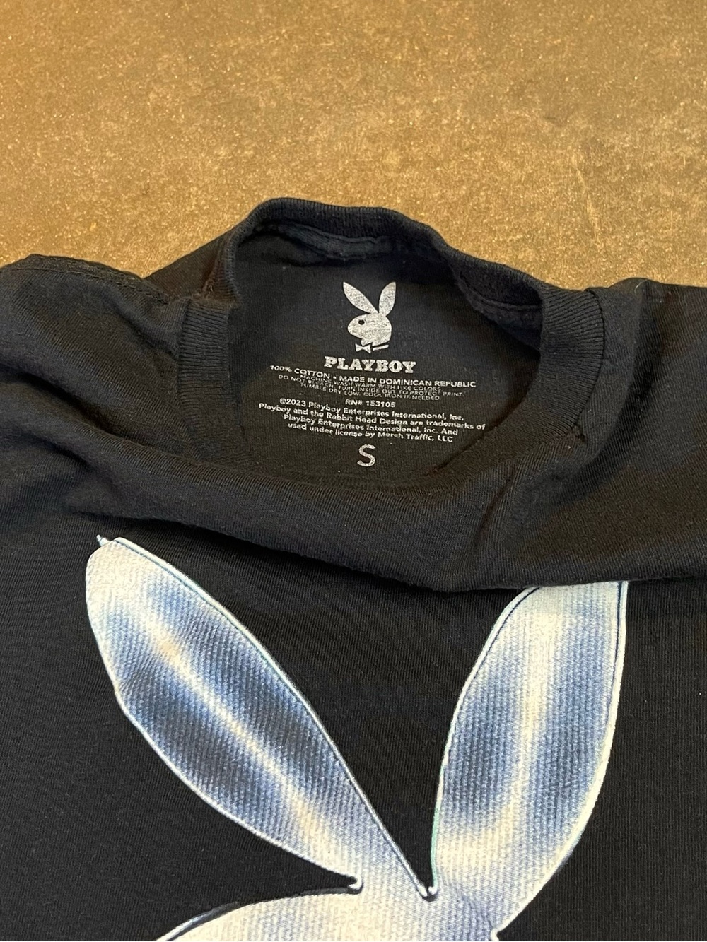 Playboy Bunny Logo Graphic T Shirt Black Metallic Blue Y2K Tee - Picture 6 of 7